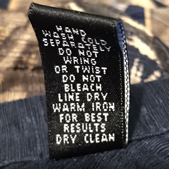 Brandini Pure Silk Hawaiian Shirt Men's L Navy Tan Floral SS Top Loop Button Up - Picture 11 of 11